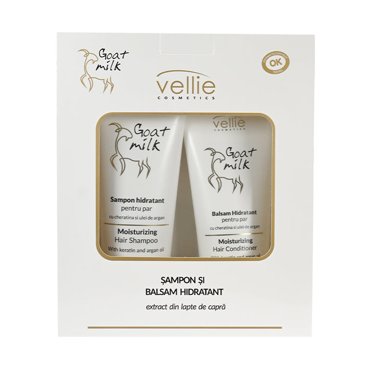 Set pentru îngrijirea părului uscat și deteriorat cu extract din lapte de capră