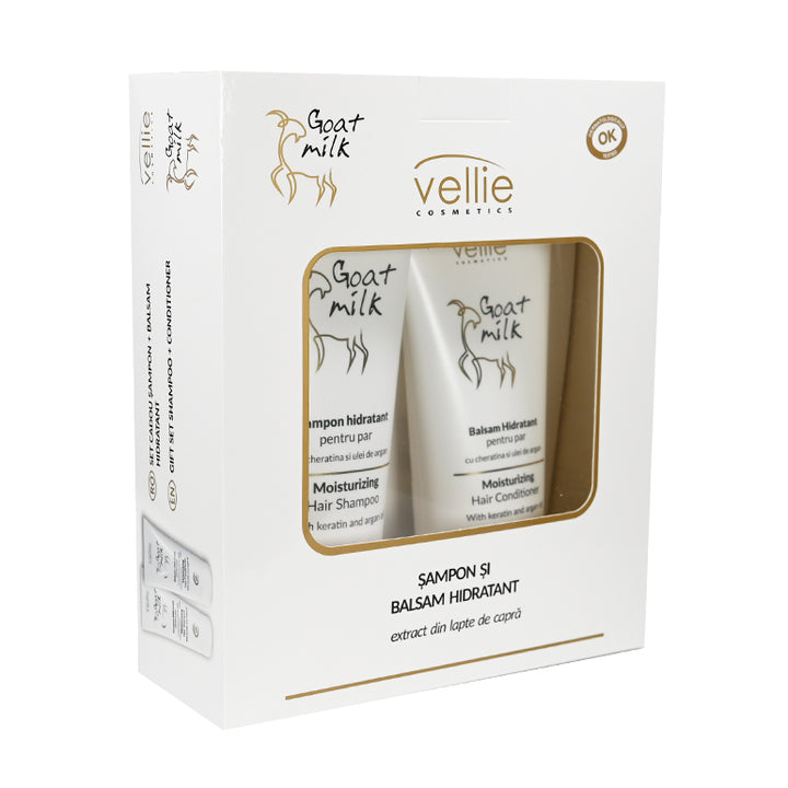 Set pentru îngrijirea părului uscat și deteriorat cu extract din lapte de capră