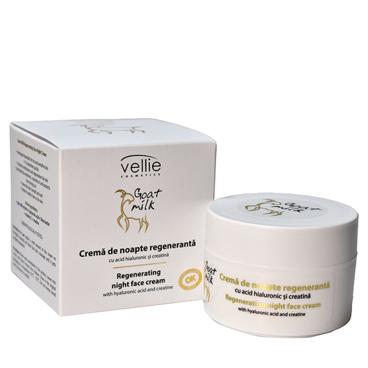 VELLIE - Crema regeneranta de noapte cu extract din lapte de capra si acid hialuronic, 50ml