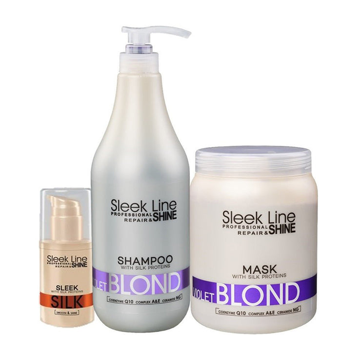 Set ingrijire par blond cu proteine din matase (pigment violet neutralizant) 1000ml