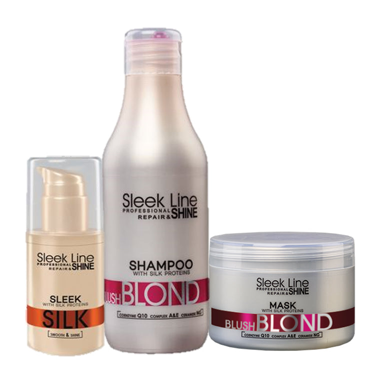 Set ingrijire par blond cu proteine din matase (pigment roz) 300ml